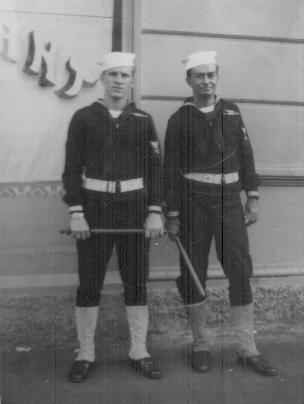 'Fred S && Me on Shore Patrol Chucabaca St. Valpro 1943' (My Dad is on the right)